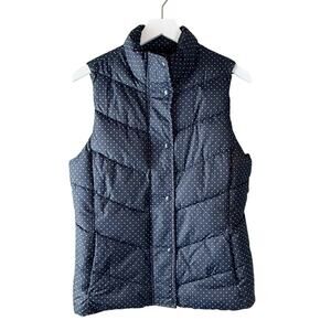 Gap Vest Womens Medium Blue & White Polka Dot Puffer Quilted‎ Full Zip Snaps